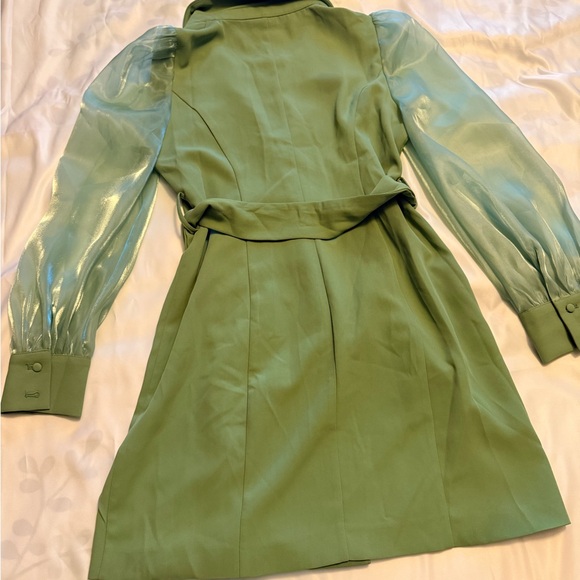 Sage Green Belted Blazer Dress w/ Sheer Sleeves – Size M (NWT) - Picture 7 of 7